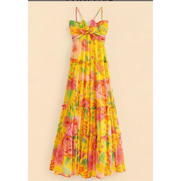 🌸 Farm Rio Yellow Macaw Bloom Maxi Dress Size Medium | New With Tags | Sold Out - Picture 11 of 16